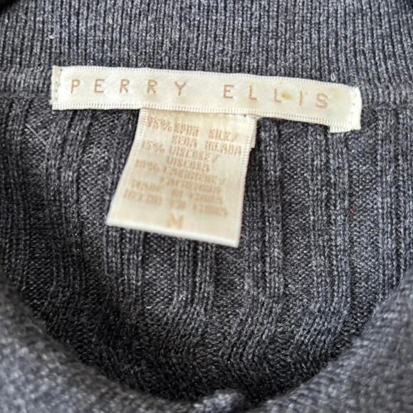 Perry Ellis Silk Cashmere Collared Sweater Medium Preppy Fall Winter - Picture 4 of 6